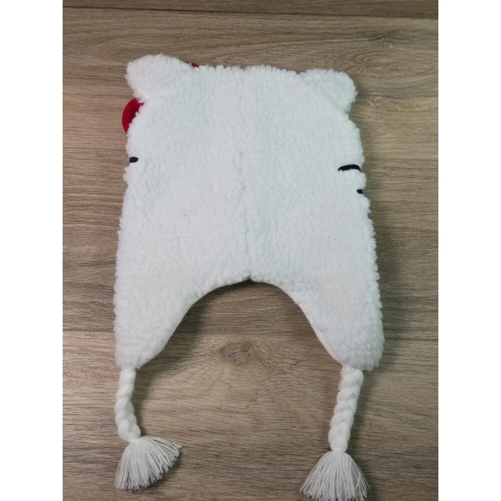 Hello Kitty Hat With Red Bow And Braided Tassels Winter Kids Wear Cute Warm